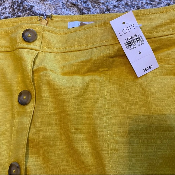 LOFT Button Shift Skirt Yellow Size 8 New Women’s Short A Line Summer Casual - Picture 4 of 9